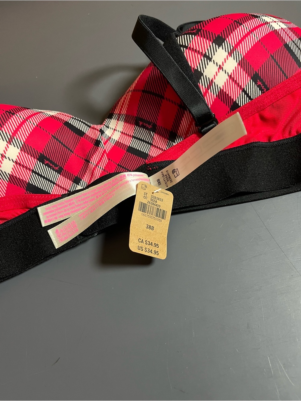 PINK Victoria's Secret Red and Black Plaid Push-Up Bra